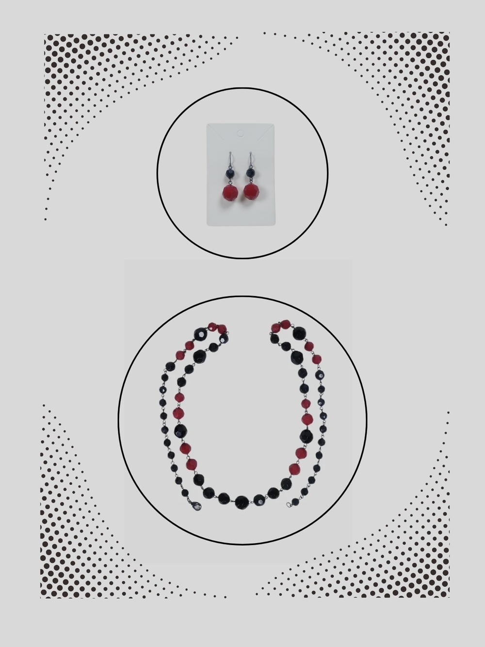 Red and Black Beaded Necklace with Matching Earrings - Picture 3 of 4